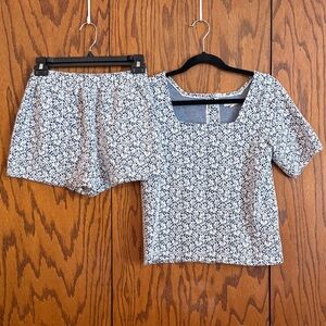 Madewell Floral Two-Piece Set XS | Cropped Top + Shorts | Blue White Print